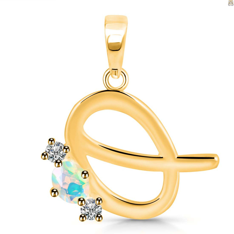 Opal & White Topaz Alphabet Q Pendant OPL-RDA-69.