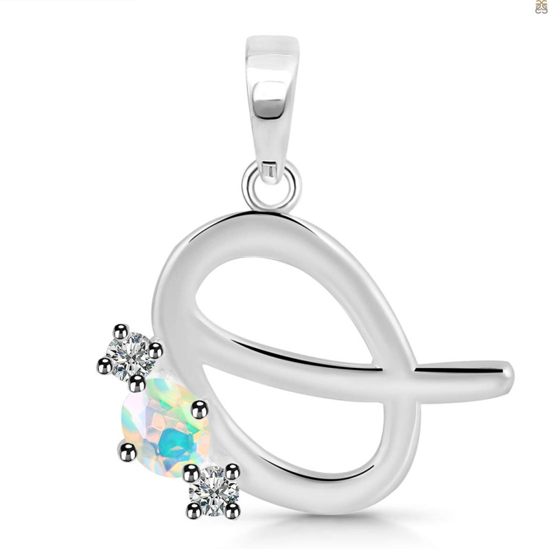Opal & White Topaz Alphabet Q Pendant OPL-RDA-69.