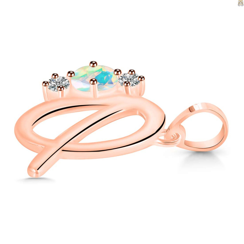 Opal & White Topaz Alphabet Q Pendant OPL-RDA-69.