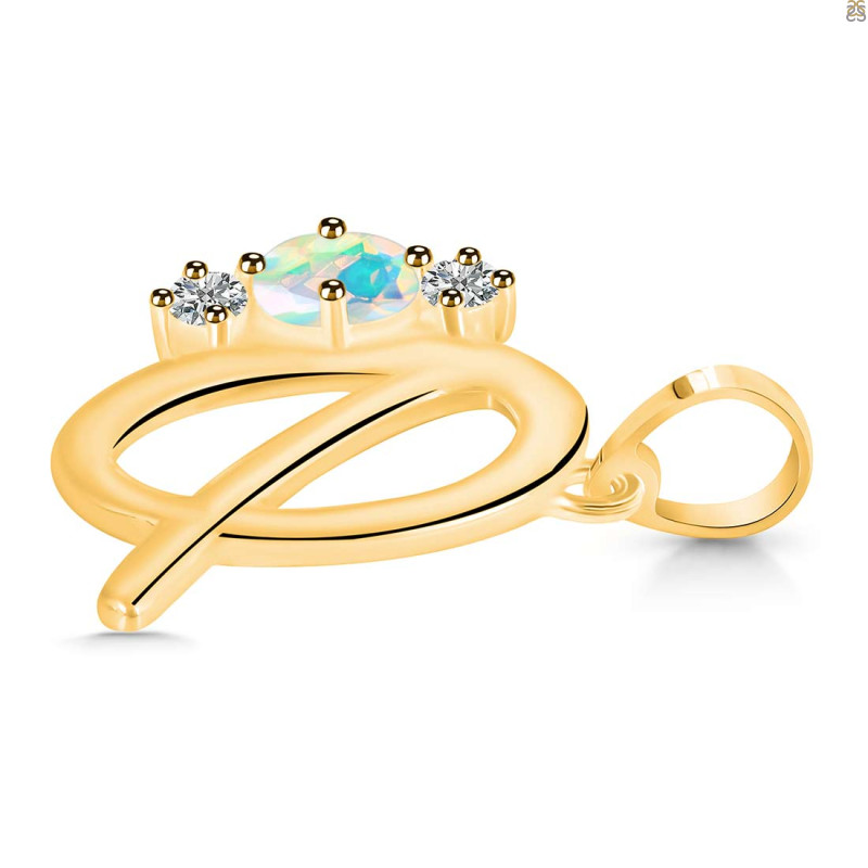 Opal & White Topaz Alphabet Q Pendant OPL-RDA-69.
