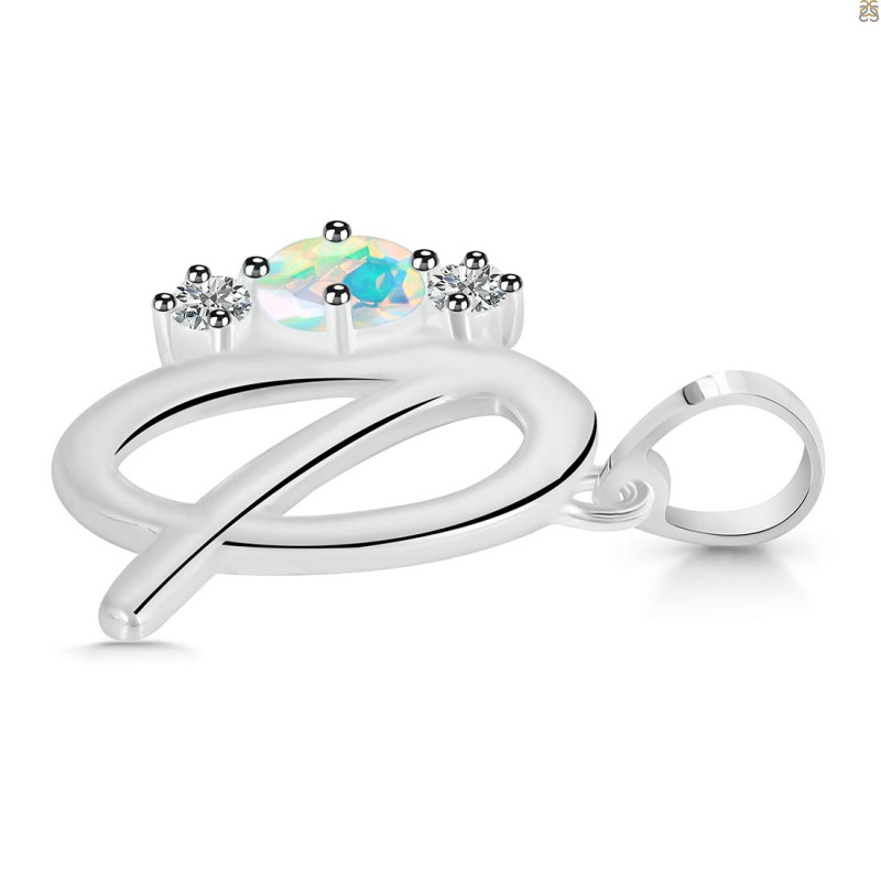 Opal & White Topaz Alphabet Q Pendant