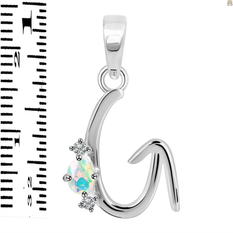 Opal & White Topaz Alphabet G Pendant OPL-RDA-7.