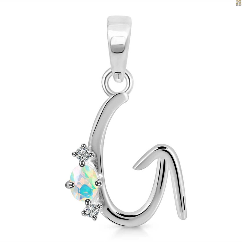 Opal & White Topaz Alphabet G Pendant OPL-RDA-7.