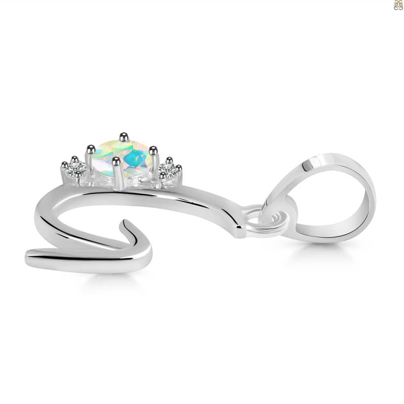 Opal & White Topaz Alphabet G Pendant