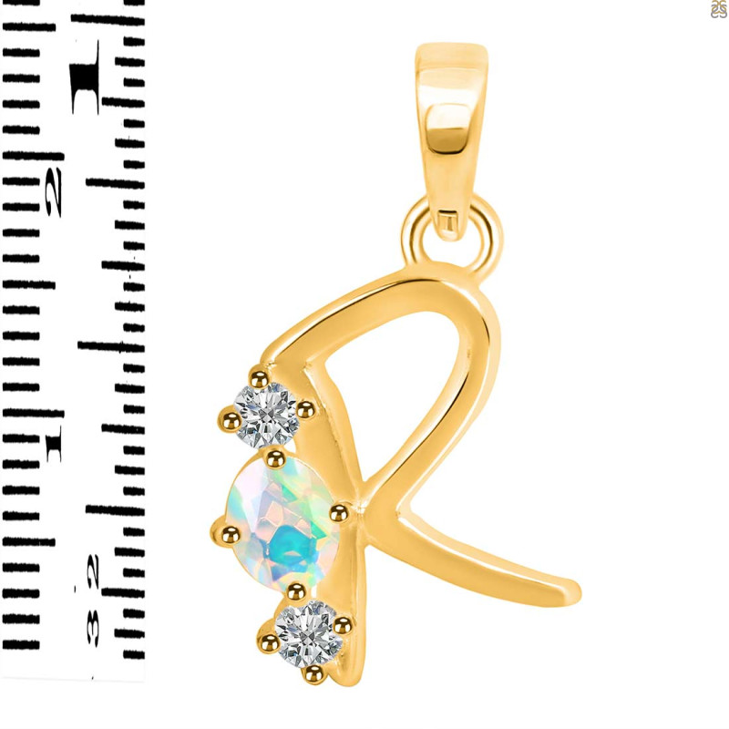 Opal & White Topaz Alphabet R Pendant OPL-RDA-70.