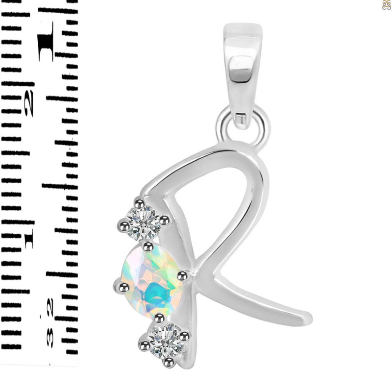 Opal & White Topaz Alphabet R Pendant OPL-RDA-70.