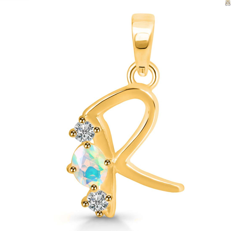 Opal & White Topaz Alphabet R Pendant OPL-RDA-70.