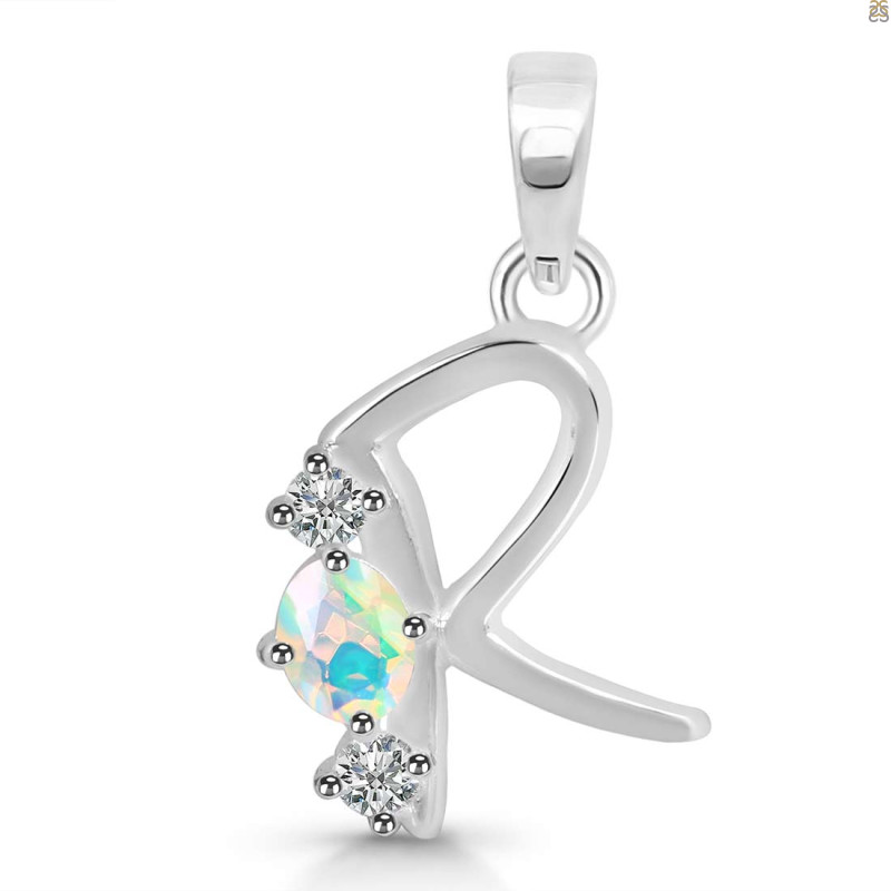 Opal & White Topaz Alphabet R Pendant OPL-RDA-70.