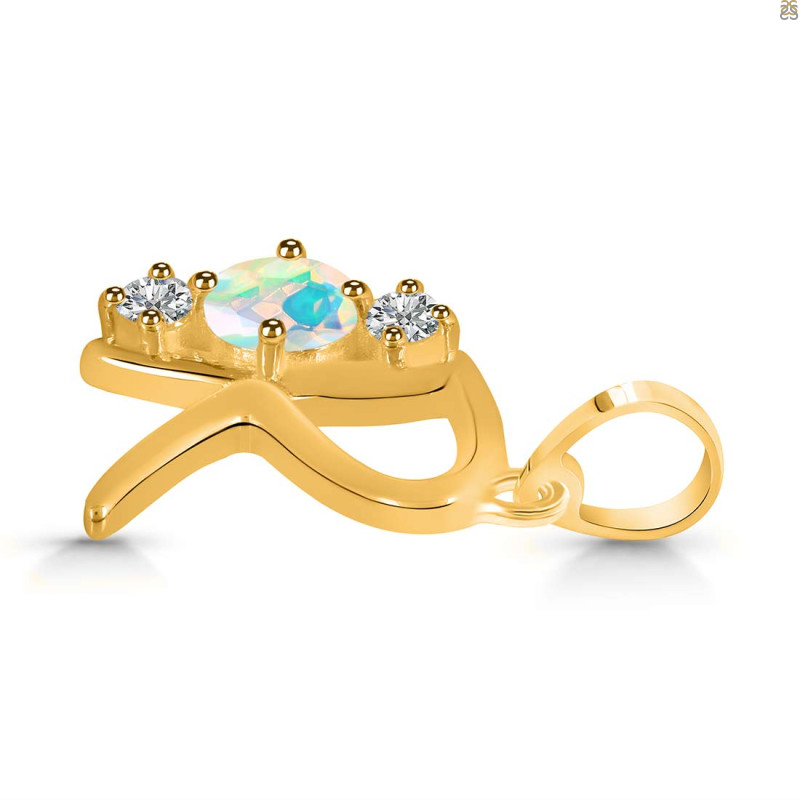 Opal & White Topaz Alphabet R Pendant OPL-RDA-70.