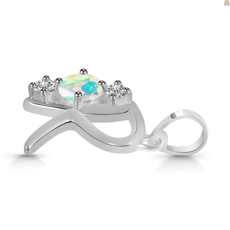 Opal & White Topaz Alphabet R Pendant