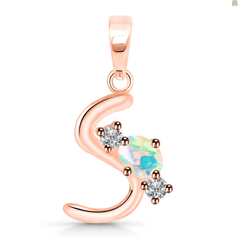 Opal & White Topaz Alphabet S Pendant OPL-RDA-71.