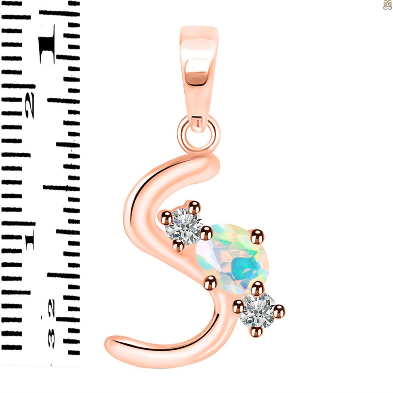 Opal & White Topaz Alphabet S Pendant OPL-RDA-71.