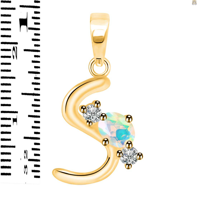 Opal & White Topaz Alphabet S Pendant OPL-RDA-71.