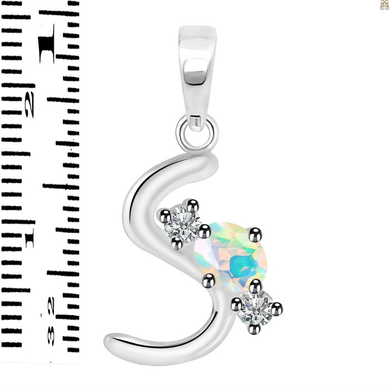 Opal & White Topaz Alphabet S Pendant OPL-RDA-71.