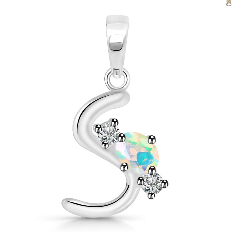 Opal & White Topaz Alphabet S Pendant OPL-RDA-71.