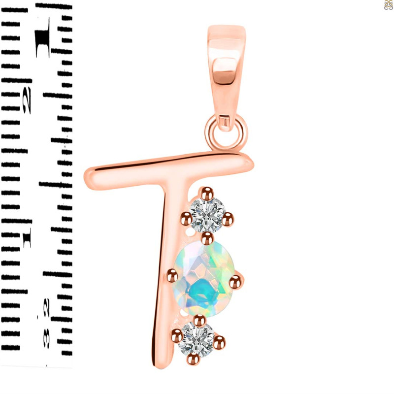 Opal & White Topaz Alphabet T Pendant OPL-RDA-72.