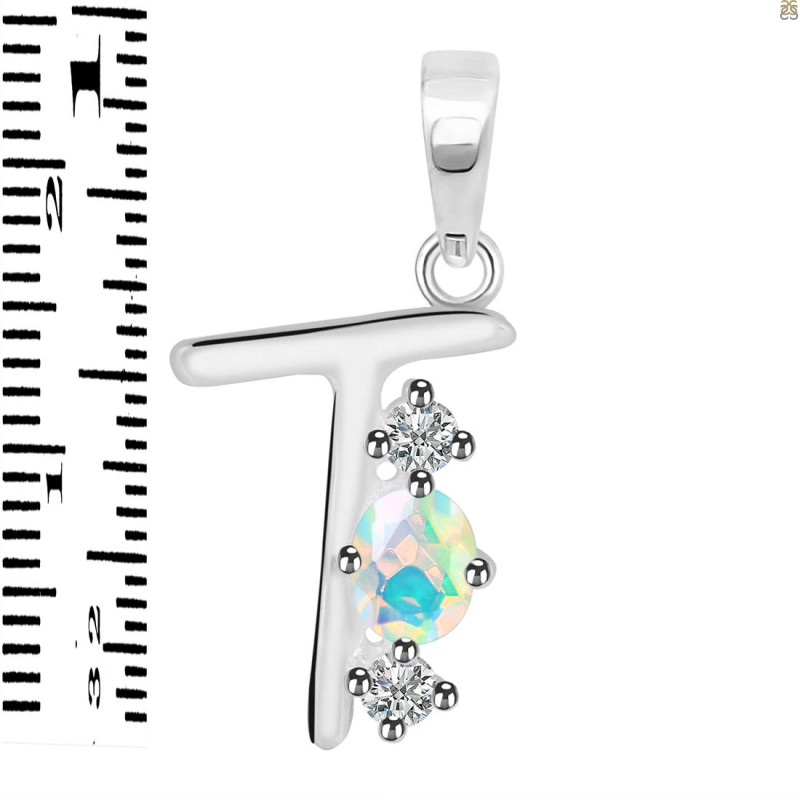 Opal & White Topaz Alphabet T Pendant OPL-RDA-72.