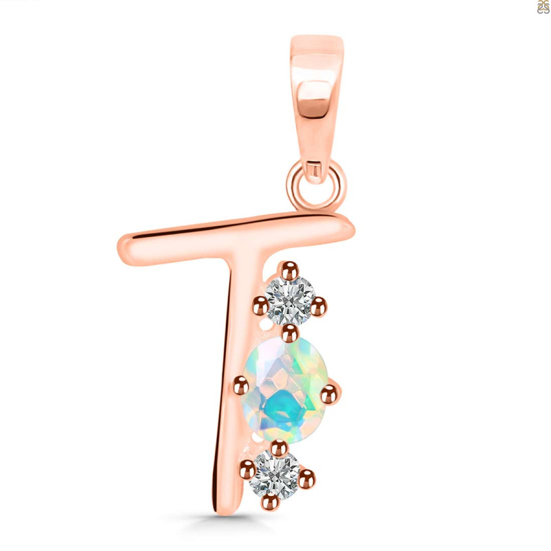 Opal & White Topaz Alphabet T Pendant OPL-RDA-72.