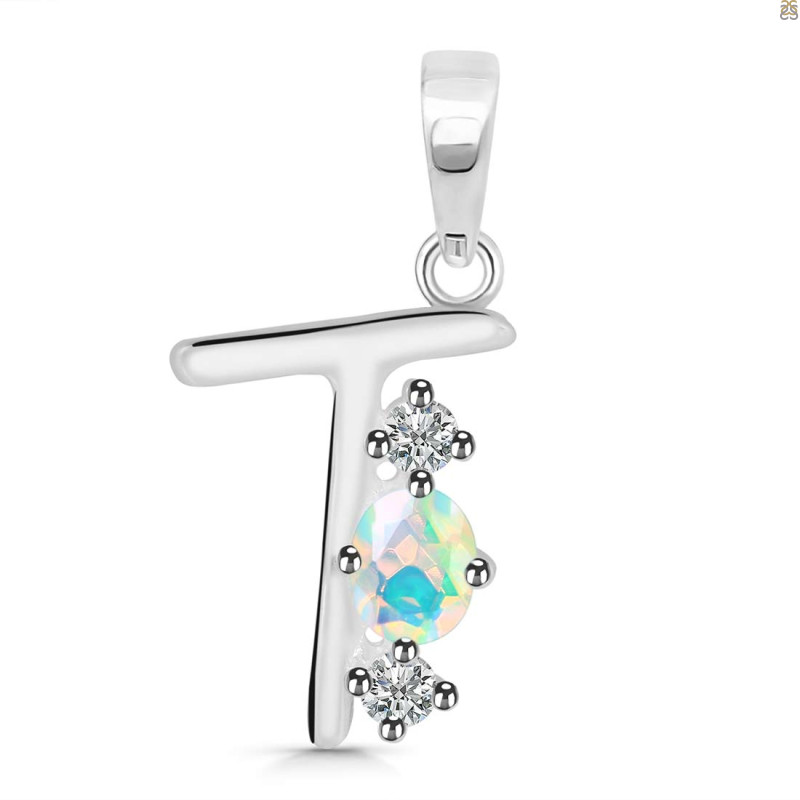 Opal & White Topaz Alphabet T Pendant OPL-RDA-72.