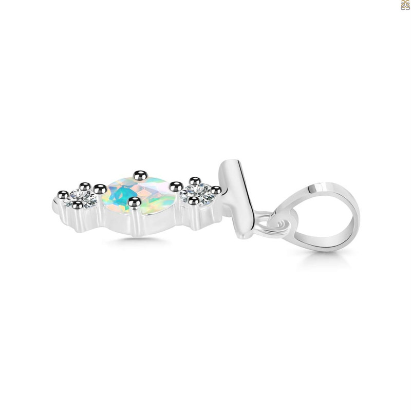 Opal & White Topaz Alphabet T Pendant