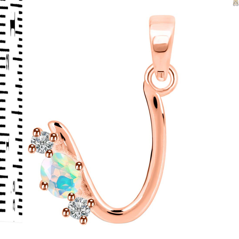 Opal & White Topaz Alphabet U Pendant OPL-RDA-73.