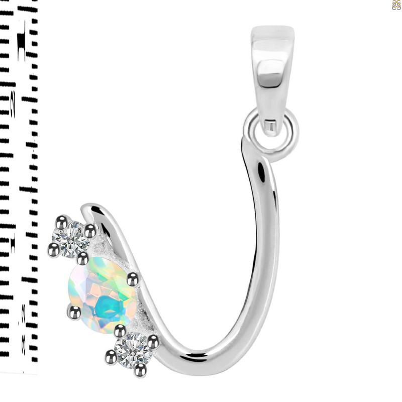 Opal & White Topaz Alphabet U Pendant OPL-RDA-73.