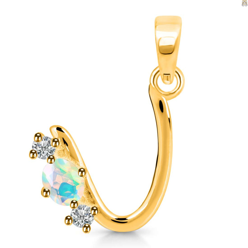 Opal & White Topaz Alphabet U Pendant OPL-RDA-73.