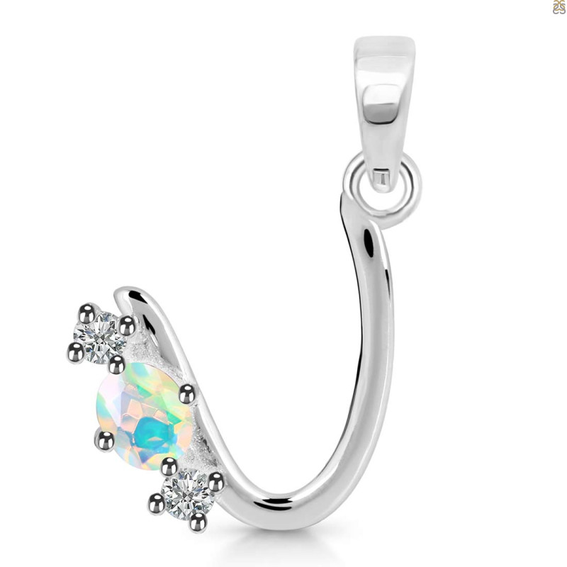 Opal & White Topaz Alphabet U Pendant OPL-RDA-73.