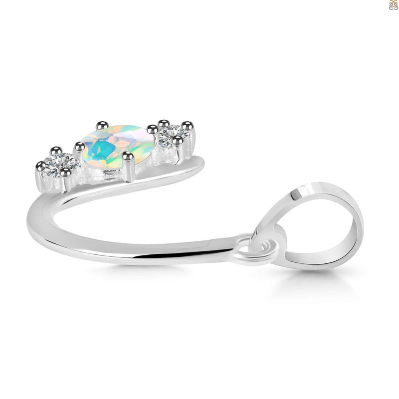 Opal & White Topaz Alphabet U Pendant