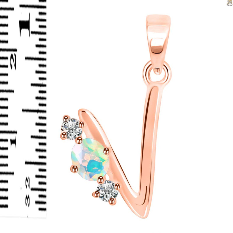 Opal & White Topaz Alphabet V Pendant OPL-RDA-74.