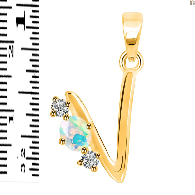 Opal & White Topaz Alphabet V Pendant OPL-RDA-74.