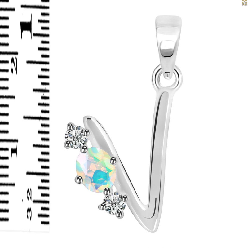 Opal & White Topaz Alphabet V Pendant OPL-RDA-74.
