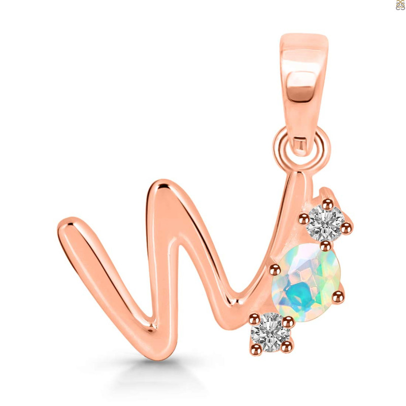 Opal & White Topaz Alphabet W Pendant OPL-RDA-75.