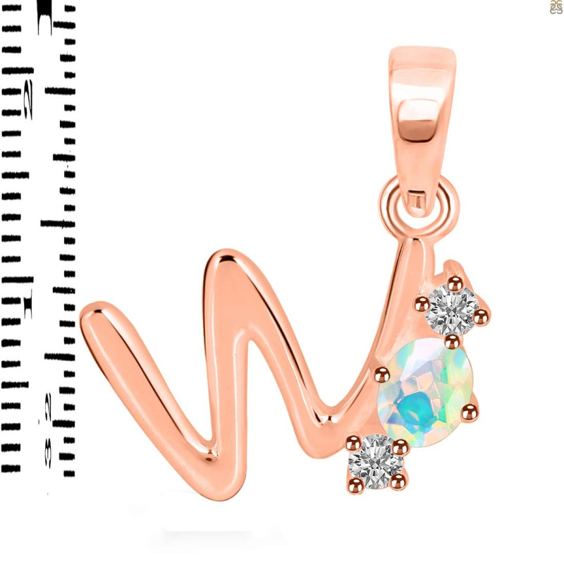 Opal & White Topaz Alphabet W Pendant OPL-RDA-75.