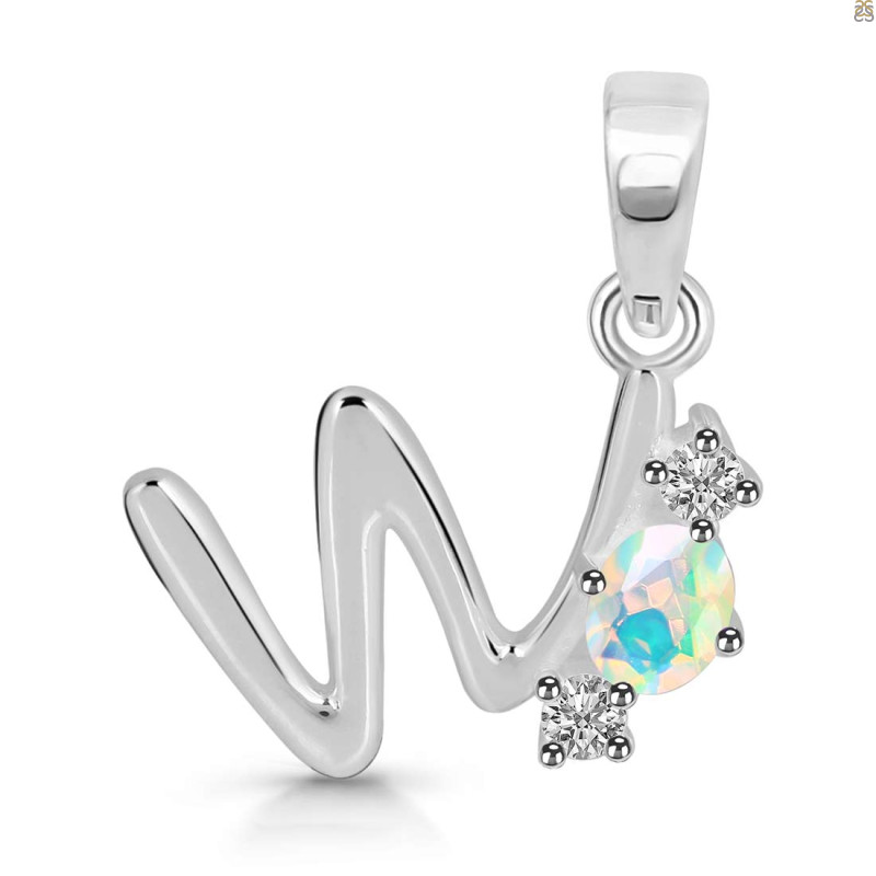 Opal & White Topaz Alphabet W Pendant OPL-RDA-75.