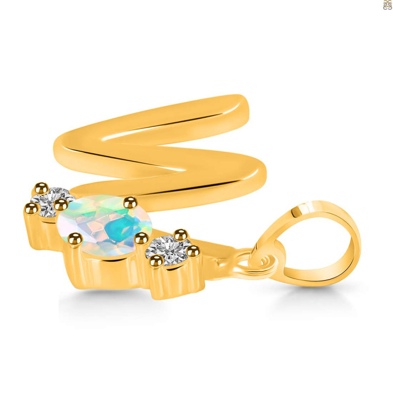 Opal & White Topaz Alphabet W Pendant OPL-RDA-75.