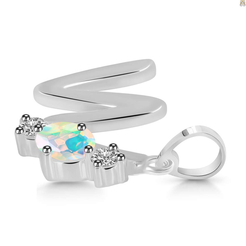 Opal & White Topaz Alphabet W Pendant