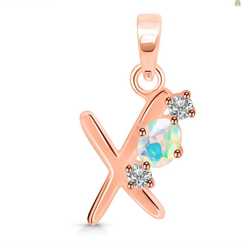 Opal & White Topaz Alphabet X Pendant OPL-RDA-76.