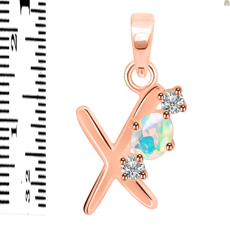 Opal & White Topaz Alphabet X Pendant OPL-RDA-76.