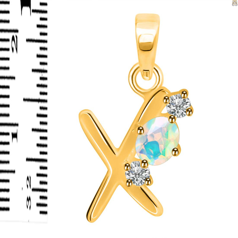 Opal & White Topaz Alphabet X Pendant OPL-RDA-76.