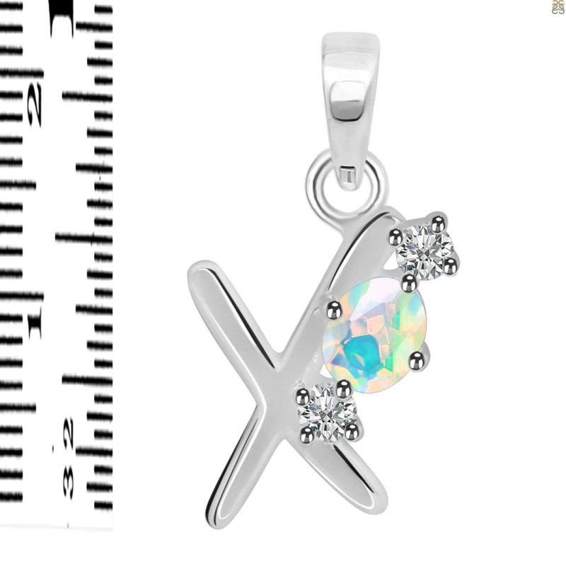 Opal & White Topaz Alphabet X Pendant OPL-RDA-76.