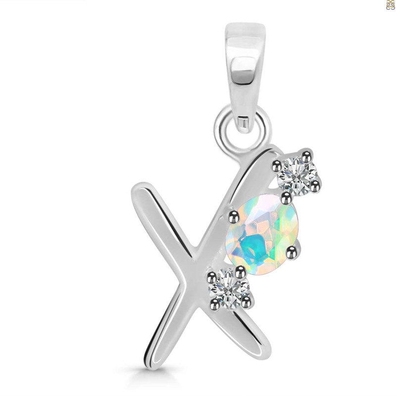 Opal & White Topaz Alphabet X Pendant OPL-RDA-76.