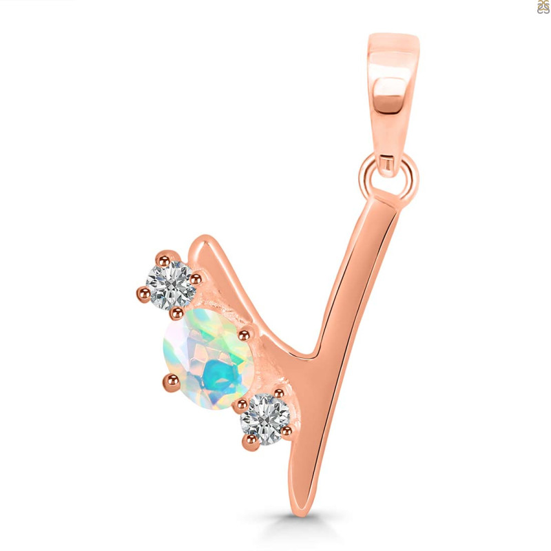 Opal & White Topaz Alphabet Y Pendant OPL-RDA-77.