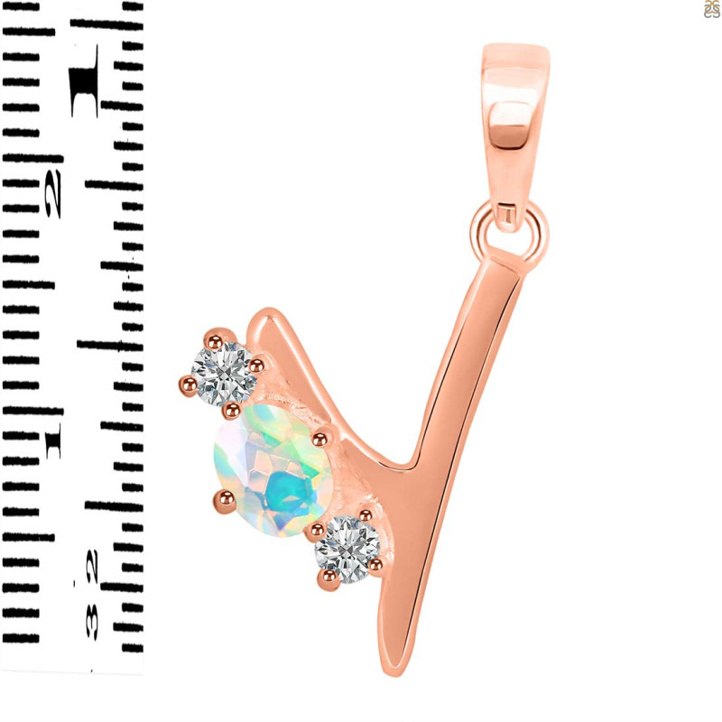 Opal & White Topaz Alphabet Y Pendant OPL-RDA-77.