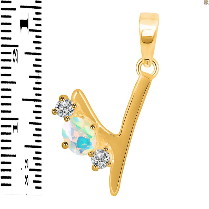 Opal & White Topaz Alphabet Y Pendant OPL-RDA-77.