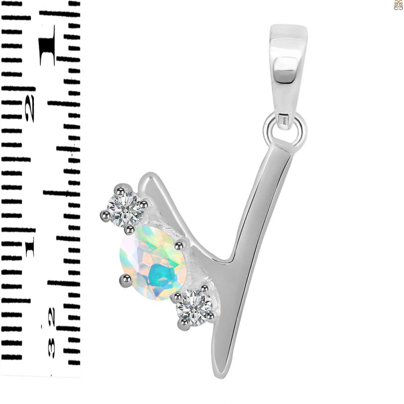 Opal & White Topaz Alphabet Y Pendant OPL-RDA-77.