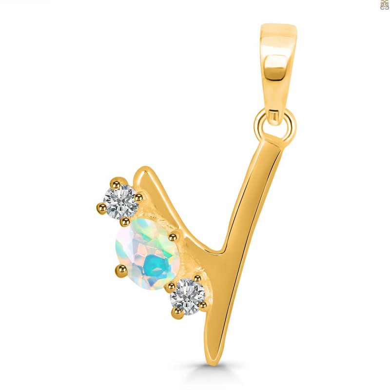 Opal & White Topaz Alphabet Y Pendant OPL-RDA-77.