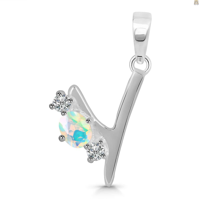 Opal & White Topaz Alphabet Y Pendant OPL-RDA-77.