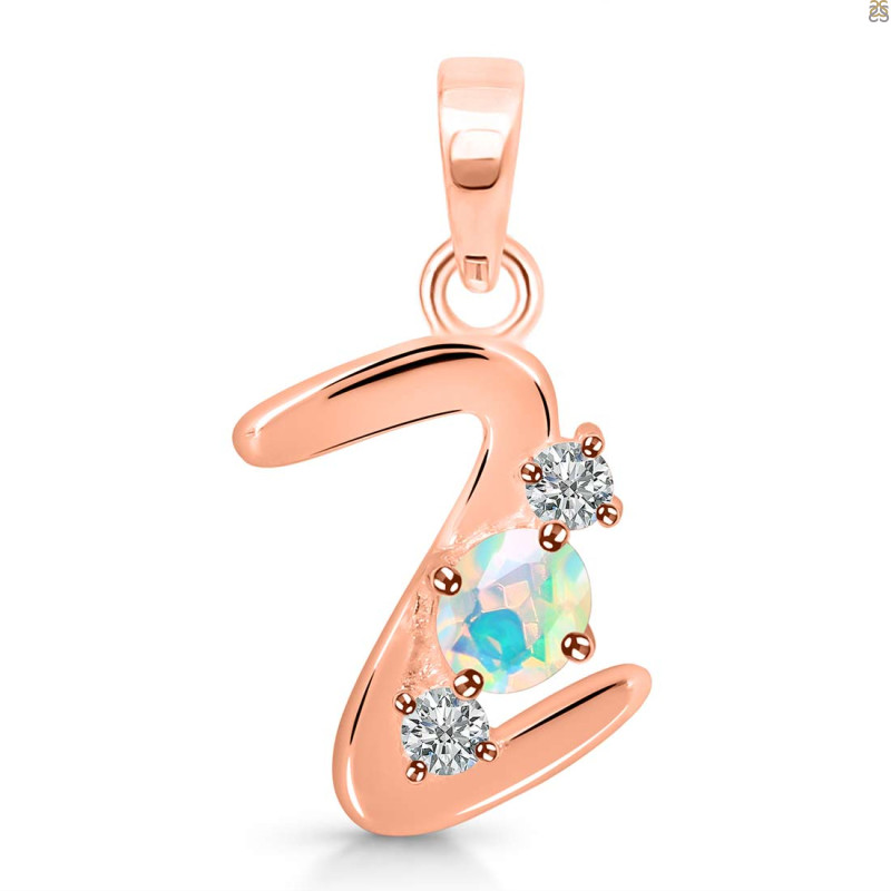 Opal & White Topaz Alphabet Z Pendant OPL-RDA-78.