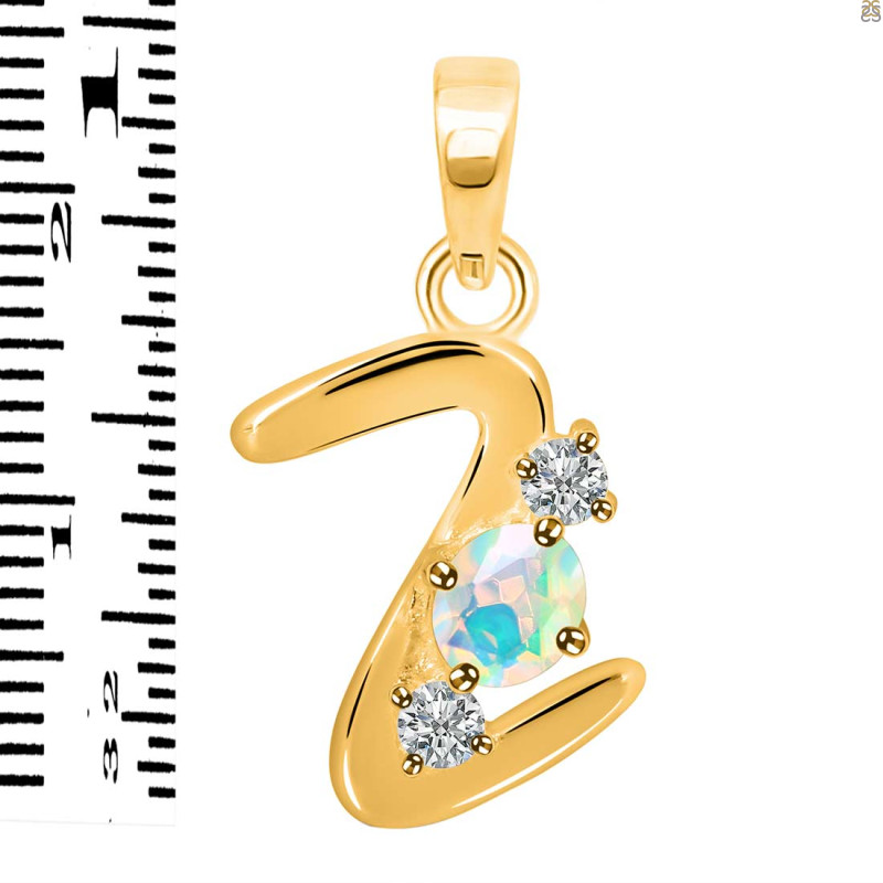 Opal & White Topaz Alphabet Z Pendant OPL-RDA-78.